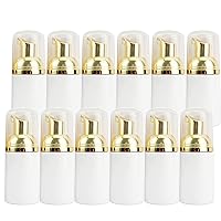 30ml/1oz 12 Pcs Mini Empty Foam Pump Bottle Plastic Travel Refillable Liquid Foaming Container White Body with Gold Pump for for Hand Soap Foaming Clean Cosmetic