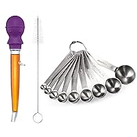 U-Taste 228.2℉ Heat Resistant 1.5 oz Angled Turkey Baster for Cooking Basting Meat (Purple), and 18/8 Stainless Steel Measuring Spoons Set of 9 for Dry and Liquid Ingredients
