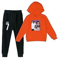 Classic Mbappe Graphic Hoodie with Soft Pants Winter Warm Clothing Outfits-Comfy Pullover Hooded Tops Set for Kids
