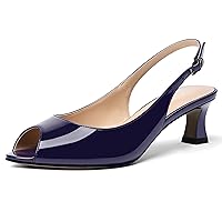 SKYSTERRY Women's Patent Dress Slip On Wedding Slingback Peep Toe Spool Low Heel Pumps Shoes 2 Inch