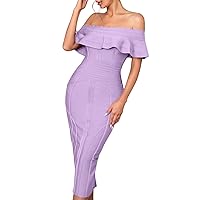 Off Shoulder Bandage Dresses for Women Wedding Guest Party Midi Formal Gowns Evening Dress