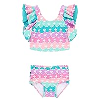 RuffleButts Baby/Toddler Girls Cropped 2-Piece Sleeveless Tankini Swimsuits with UPF50+ Sun Protection