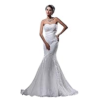Ivory Strapless Sweetheart Mermaid Beaded Lace Applique Wedding Dresses