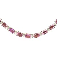 27.63 Carat Pink Sapphire & VS1-VS2 Clarity F-G Color 1.50 Carat Diamond 14K White Gold Luxury Necklace