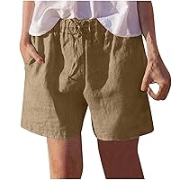 Womens 2024 Summer Cotton Linen Casual Shorts Loose Fit Lightweight Drawstring Elastic Waist Comfy Beach Outdoor Shorts