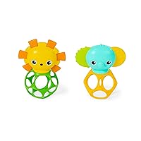 Bright Starts Soother Pals Easy-Grasp Teether Toys, 2-Pack Lion and Elephant Characters, BPA Free, Unisex, Ages Newborn +