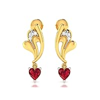 925 Sterling Silver Lab Created Ruby Hanging Heart Shape Stud Earrings Dainty Screwback Posts with Cubic Zirconia Hypoallergic For Women and Girls