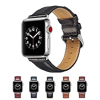 Compatible with Apple Watch Band 38mm, Crazy Horse Oil Wax Bright Genuine Leather, Compatible for Apple Watch iWatch Series 3 Series 2 Series 1 (Black, 38mm)
