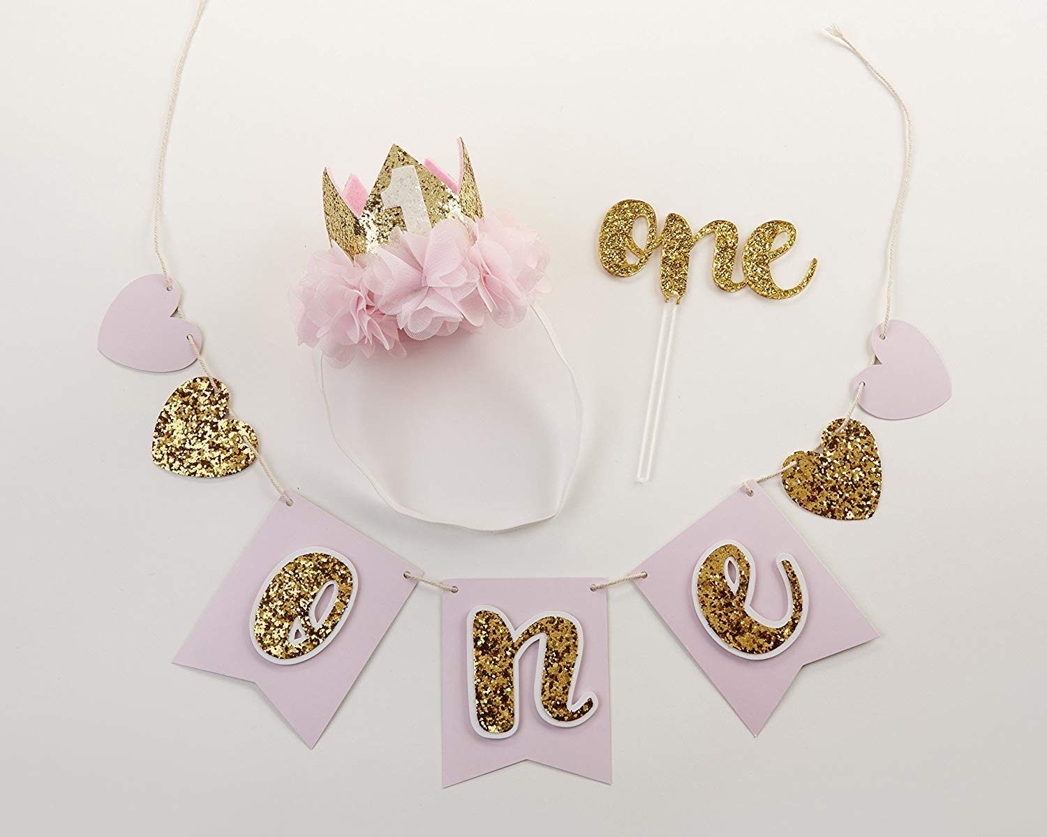 Kate Aspen, Gold Glitter 1st Birthday Décor Kit, Baby Birthday Set, Banner