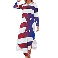 American Israel Flag Women's Shirt Dress Long Sleeve Button Down Shirts Dress Casual Loose Maxi Dresses