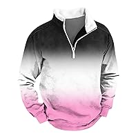 Men's Sweatshirt Fashion Vintage Gradient Print Clothing Stand Collar Half Ziper Long Sleeve Pullover Sweatshirts