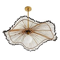 Bamboo Wicker Pendant Light with Beads Rattan Light Fixture Woven Straw Hat Lamp Shade Light Fixtures Ceiling Light Hanging for Dining Room, Diameter 60cm/80cm/100cm