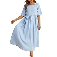 Loose Cotton and Linen Round Neck Five Point Sleeve Midi Dress Large Size Maxi Dress Ladies Denim Dress