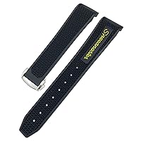 18mm 19mm 20mm 21mm 22mm Rubber Watchband for Omega Sxwatch Moon Watch Speedmaster Seamaster AT150 Tag Heuer Soft Strap (Color : Black Yellow Round, Size : 20mm)