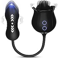 Rose Sex Toys with Thrusting Dildo - 3 in 1 Adult Toys Clitoral G Spot Vibrator Rose Sex Stimulator for Women with 9 Tongue Licking & 9 Thrusting, Nipple Anal Adult Sex Toys & Games for Female Couples
