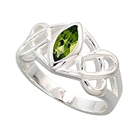 Sterling Silver Celtic Motherhood Knot Ring with Natural Peridot 3/8 inch wide, sizes 6-10