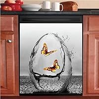 Greture Butterfly Drop Dishwasher Magnetic Front Cover, Dishwasher Decorative Cover, Refrigerator Front Cover Magnet Decorative Sticker, Door Front Cover (23W x 26H Inch), Magnet 23 W x 26 H inch