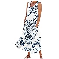 Linen Dress for Women Summer Plus Size Maxi Black Printed Sundresses Flower Girl Beach Summer Dresses for Women 2024