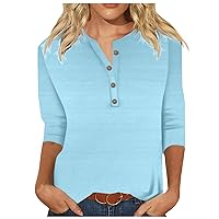 Summer Tops for Women 2024 Trendy 3/4 Length Sleeve Button Down Shirts Loose Fit Three Quarter Length Sleeve Blouse