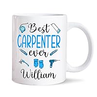 Best Carpenter Ever Coffee Mugs, Personalized World's Best Carpenter Mug, Cup Gift For Carpenter On Birthday, Awesome Woodworker Pottery Cup, Customized Woodworking Gifts, White Mug 11oz or 15oz