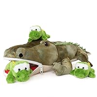 Muiteiur Alligator Stuffed Animal Plush Crocodile with 3 Baby Crocodiles Plush Toy for Kids Boys Girls, Green