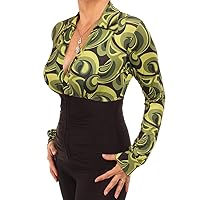 Women's Printed Collared Long Sleeve Stretchy Top