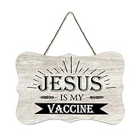 Jesus Is My Vaccine Wood Plank Hanging Sign Rustic Dinning Room Wall Decor Inspirational Quotes Wooden Plaque Sign Decorative Wood Plaque for Kitchen 4