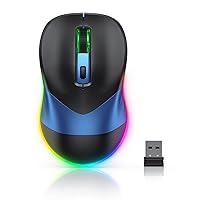 PEIOUS Wireless Mouse, Mouse Jiggler for Laptop - LED Mouse Rechargeable Computer Mouse Mover Undetectable Random Movement with On/Off Button Keeps Computer Awake - Blue&Black