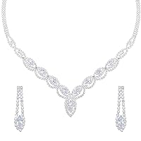 DIVINA VITAE Sparkle Rhinestone Necklace And Earring Set Formal Bridal Wedding Jewelry Sets Bride Bridesmaid Prom Costume Jewelry Set for Bride Women Girls Wedding Accessories(Silver)