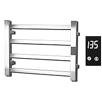 Electric Towel Warmer | Super Thin | with Timer & Temperature Multi-Level Adjustments | Hardwired & Plug-in | Fast Heating | 4 Bar | Brushed Finish