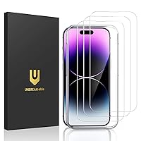 UNBREAKcable 3-Pack Screen Protector for iPhone 14 Pro Max, Double Shatterproof Tempered Glass [Easy Installation Frame] [9H Hardness] [99.99% HD Clear] [Case Friendly] for iPhone 6.7 inch