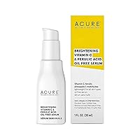 ACURE Face Brightening Vitamin C & Ferulic Acid Serum - Day & Night Oil Free Glowing Facial Serum - Vitamin C, Ferulic Acid & Pineapple Extract For Natural Brighter Look - for All Skin Types 1 fl oz