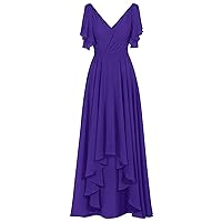 Hi-Lo Mother of The Bride Dresses V Neck Evening Formal Gowns Asymmetrical Bridesmaid Dress