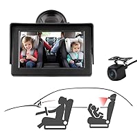 Baby Car Mirror, Baby Car Seat Mirror Camera Monitored Mirror 4.3'' HD Night Vision with Wide View Angle, Aimed at Baby,Mirror for Baby Car Seat Rear Facing