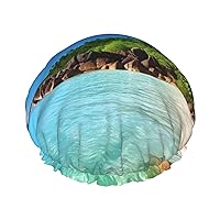 Tropical Paradise Print Shower Caps Elastic Reusable Waterproof Bath Caps Double Layer Hair Cap for Women Men