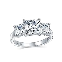 Personalize Timeless 3CT AAA Cubic Zirconia Past Present Future Square Solitaire Princess Cut Engagement Promise Ring For Women Side Stone Heart Shape CZ .925 Sterling Silver Customizable