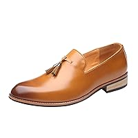 Men Leather House Shoes Size 10 Fashion Style Men's Breathable Tassel Comfortable Business Slip On Work Leisure Solid Color Leather Shoes Leather Sports Shoes for Men