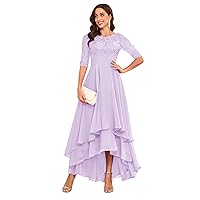 Women's Mother of The Bride Dresses for Wedding Long Chiffon Lace A Line Formal Evening Gown with Sleeves