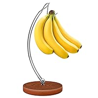 Banana Holder Stand - Farmhouse Banana Hook Hanger, Banana Tree Holder, Banana Rack for Kitchen Counter, Stainless Steel&Wooden Base (Silver V1)