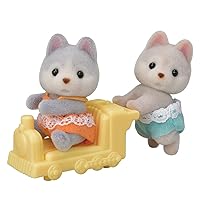 Calico Critters Husky Twins, Set of 2 Collectible Doll Figures with Vehicle Accessory