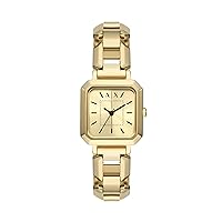 A｜X ARMANI EXCHANGE Women's Square Three-Hand Gold-Tone Stainless Steel Bracelet Watch (Model: AX5721)
