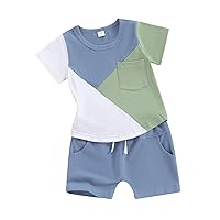 Toddler Infant Baby Boy Summer Clothes Outfits Color Block T Shirt Short Sleeve Top Solid Color Shorts Set