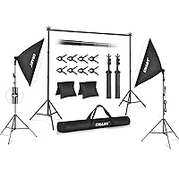 EMART Backdrop Stand 10x7ft(WxH) Photo Studio Adjustable Background Stand Support Kit with 2 Crossbars, 8 Backdrop Clamps, 2 Sandbags+20