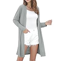 Woolicity Women's Long Cardigan Summer Lightweight Open Front Casual Long Sleeve Duster Trendy Thin Cardigan Sweaters