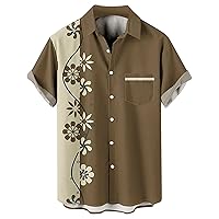 Hawaiian Bowling Shirts for Men Big and Tall Floral Printed Short Sleeve Casual Button Down Summer Beach Hippie Shirts