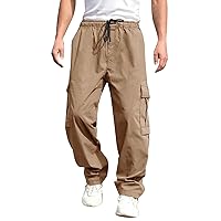 Male Versatile All Season Cargo Pants Multi Pocket Hem Solid Color Plus Size Outdoor Trousers Boy Apparel