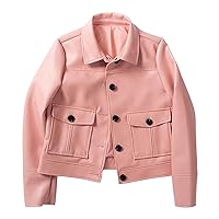 Kids Faux Leather Coat With Pockets for Girls