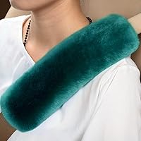 Genuine Sheepskin Soft Fuzzy Car Seat Belt Pad, Comfy Fluffy SeatBelt Covers for Shoulder Pad Neck Cushion Protector Car Accessories Woman Man Girls Kids Pet(1pcs/Alpine Green)