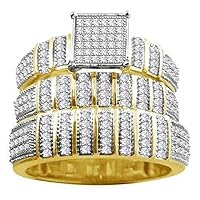 1.50Ct Round Cut White Diamond 925 Sterling Silver 14K Yellow Gold Over Diamond Engagement Ring Wedding Band Trio Ring Set for Him & Her