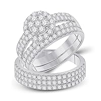 The Diamond Deal 14kt White Gold His Hers Round Diamond Cluster Matching Wedding Set 2-1/3 Cttw